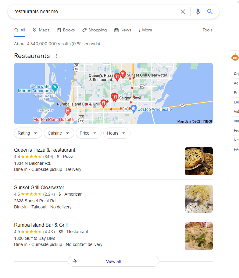 restaurant google map pack