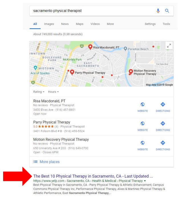 google results showing maps results first