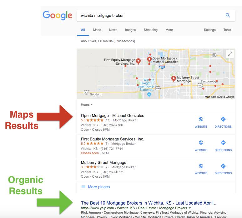 google results with maps results first