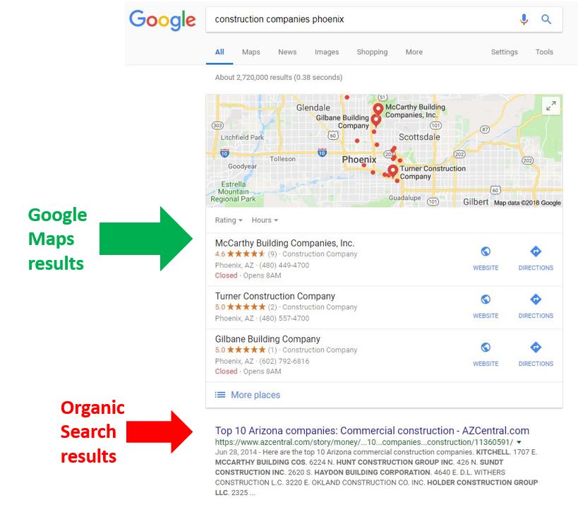 google results showing maps results first