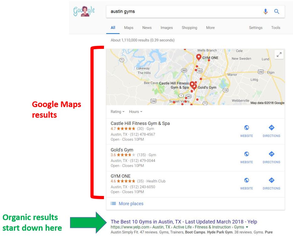 google results with google maps results first