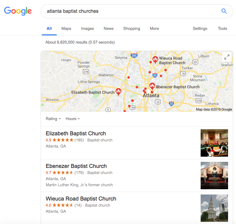 example of search engine optimization for churches