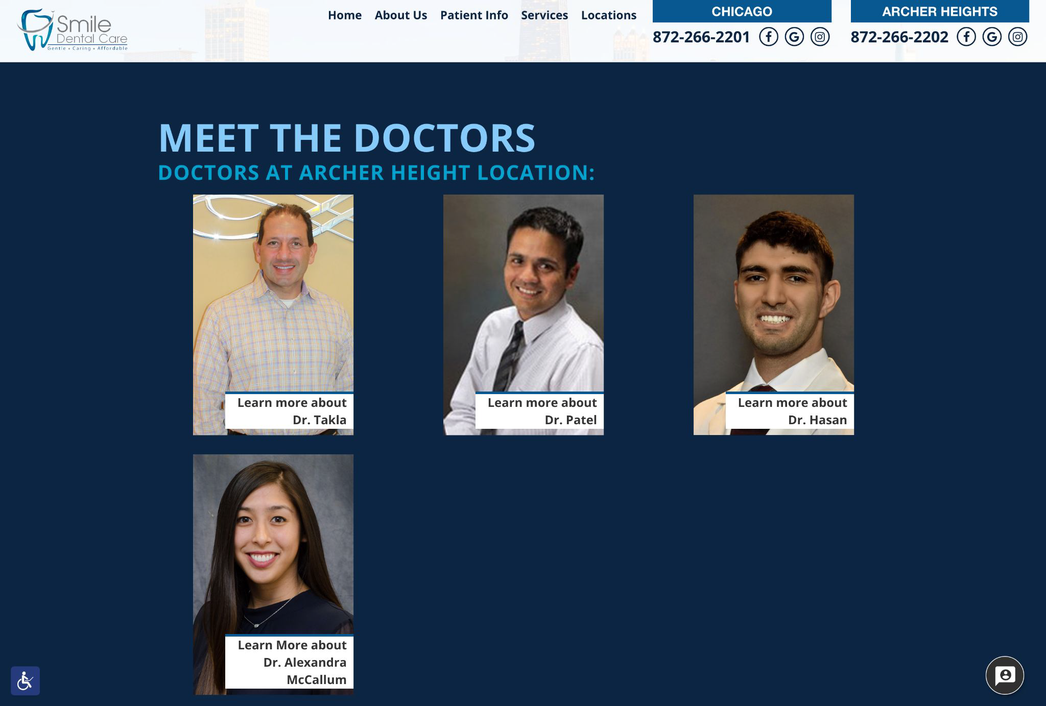 staff page on dental website
