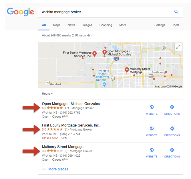 google results with ratings