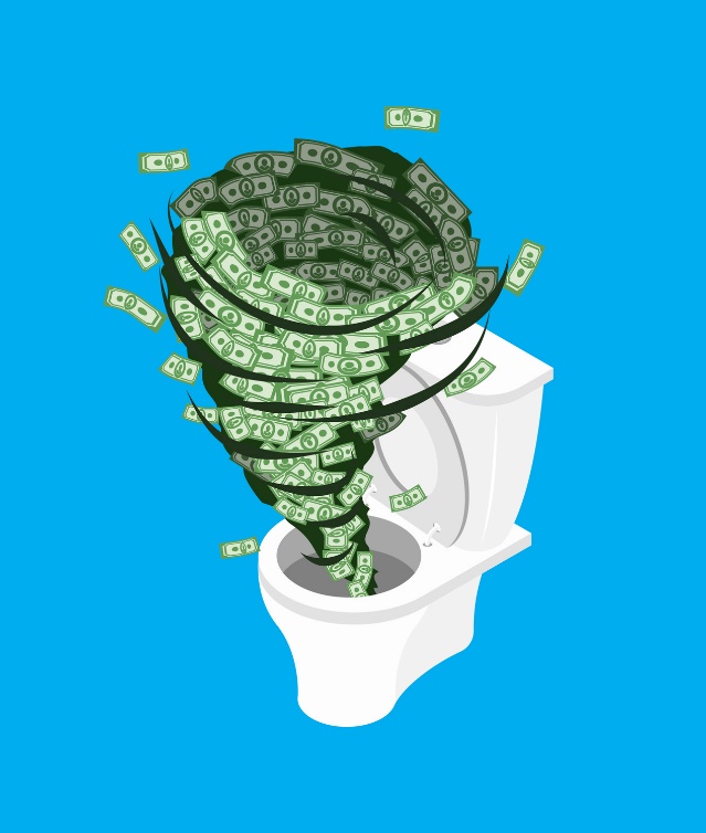money being flushed down the toilet