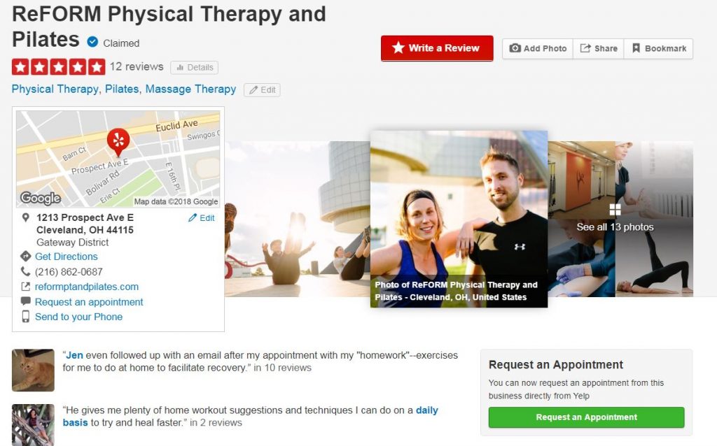 yelp listing for physical therapy office