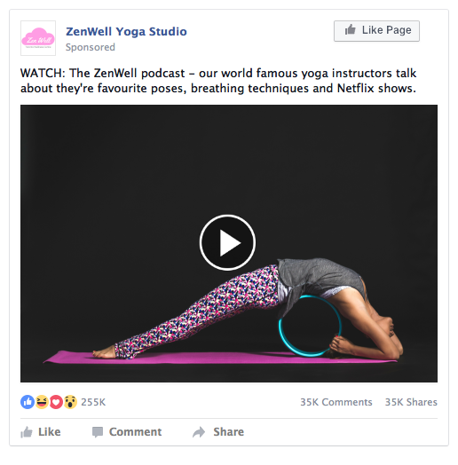facebook ad for yoga studio