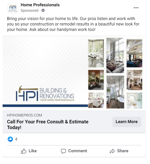 Successful Home Services Facebook Ad