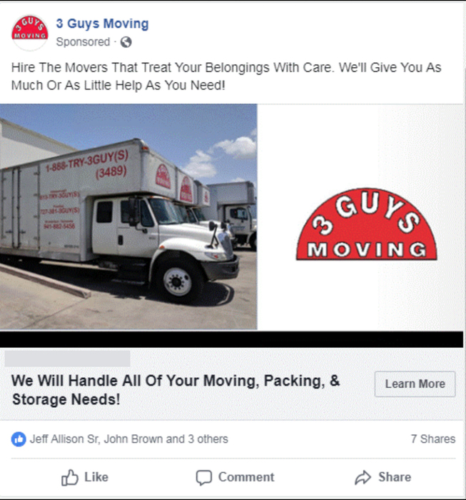 Successful Moving/Storage Facebook Ad