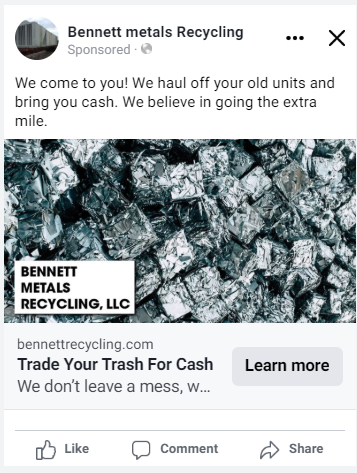 Successful Recycling Facebook Ad