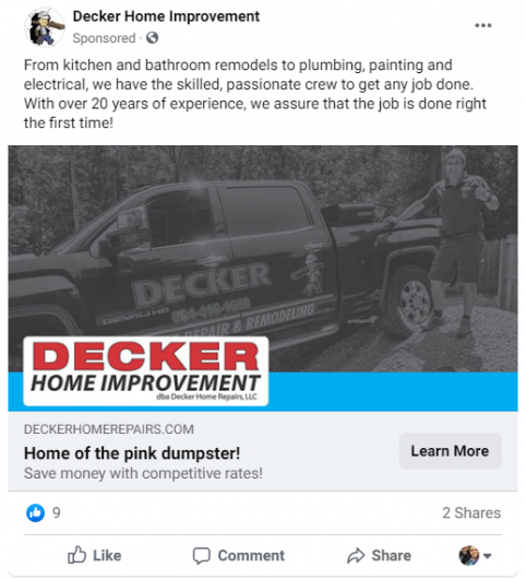 Successful Home Improvement Facebook Ad