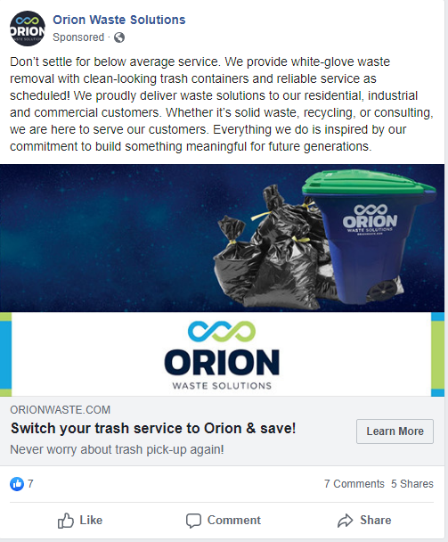 Successful Waste Management Facebook Ad