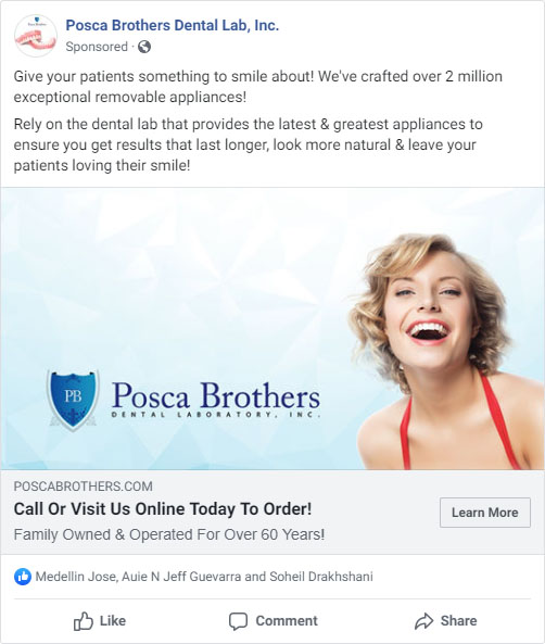 Successful Dental Lab Facebook Ad
