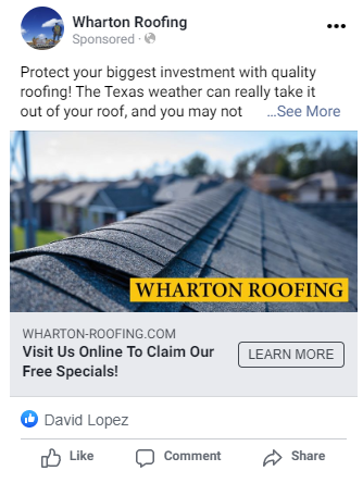 Successful Roofing Facebook Ad