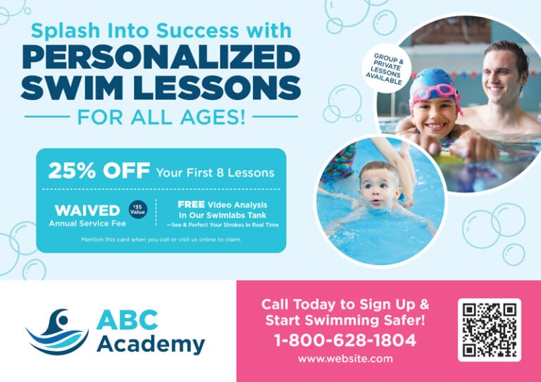 Swim school lessons postcard design SWI-1000