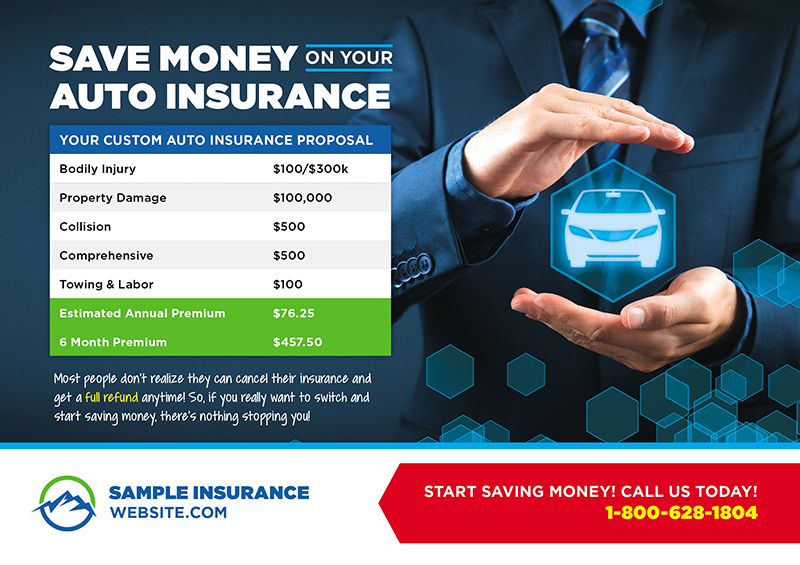 Auto Insurance Postcard with Custom Quote