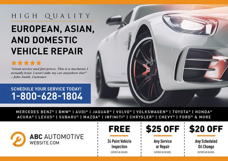 Auto Repair Postcard with Coupons