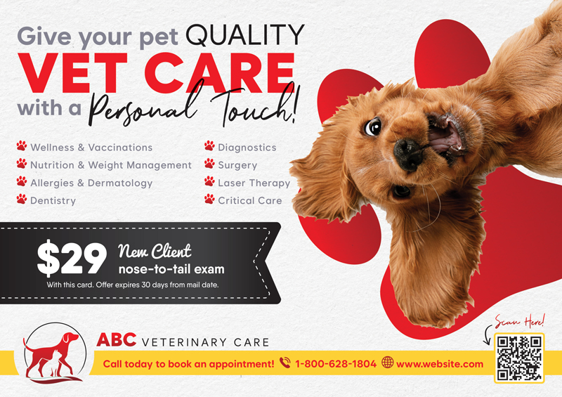 Neighborhood Emergency Pet Clinic Marketing Postcard Idea