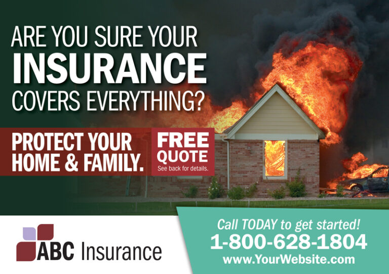 Property Insurance Postcard with Home Burning