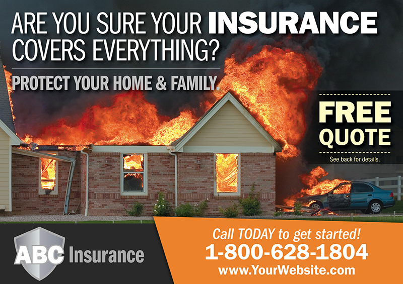 Property Insurance Postcard with Home Burning