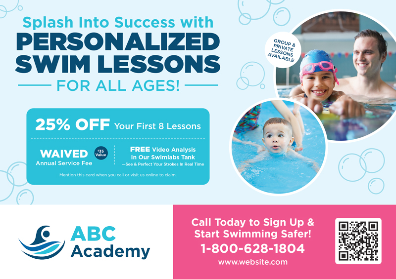 Swim school lessons postcard design SWI-1000