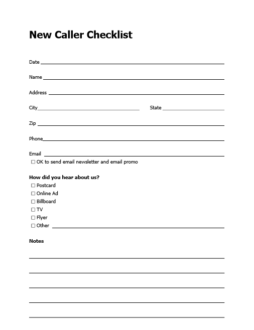 preview of new caller checklist