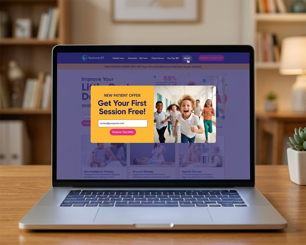 Lead generation pop-up tool for small businesses displayed on a laptop