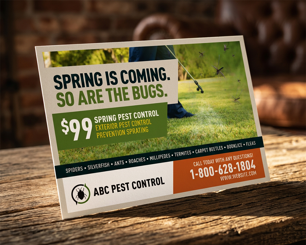 Automatic pest control service reminder postcard