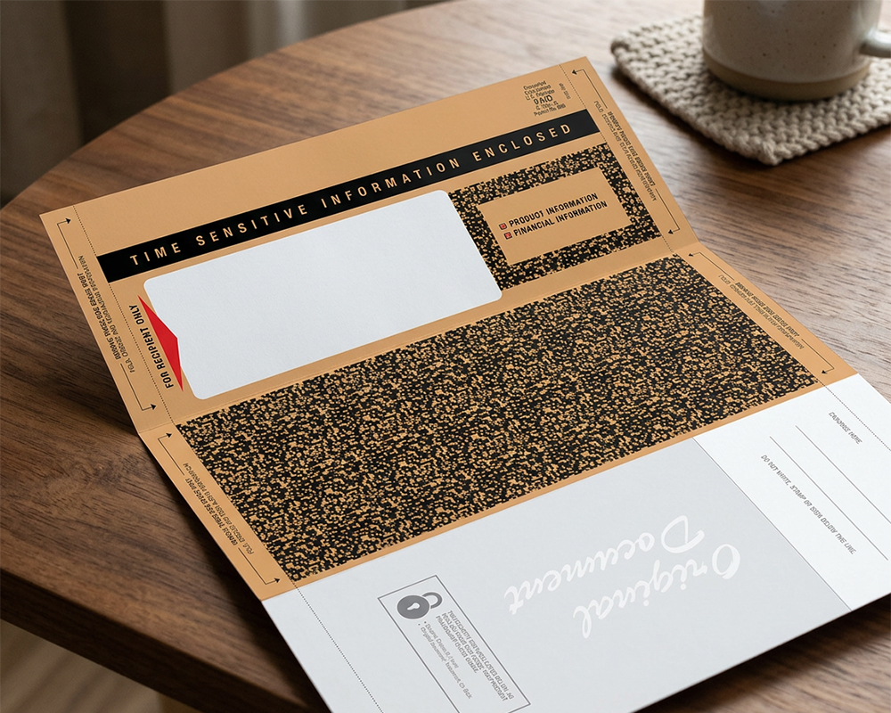 Personalized snap apart mailer on table
