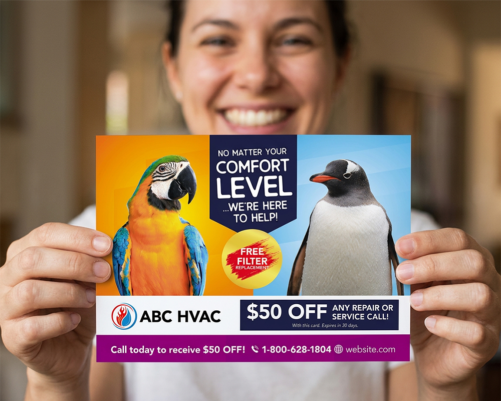 Woman holding a scratch-off postcard