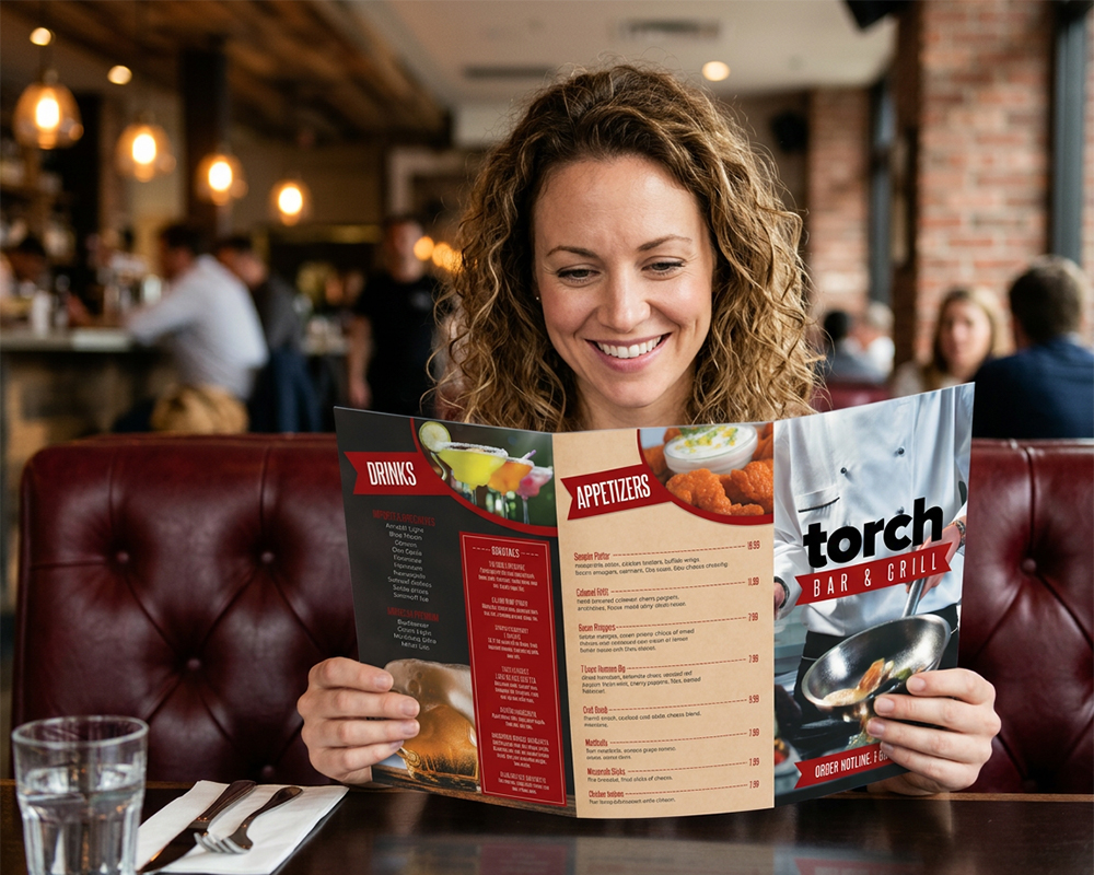 Woman Holding Restaurant Menu