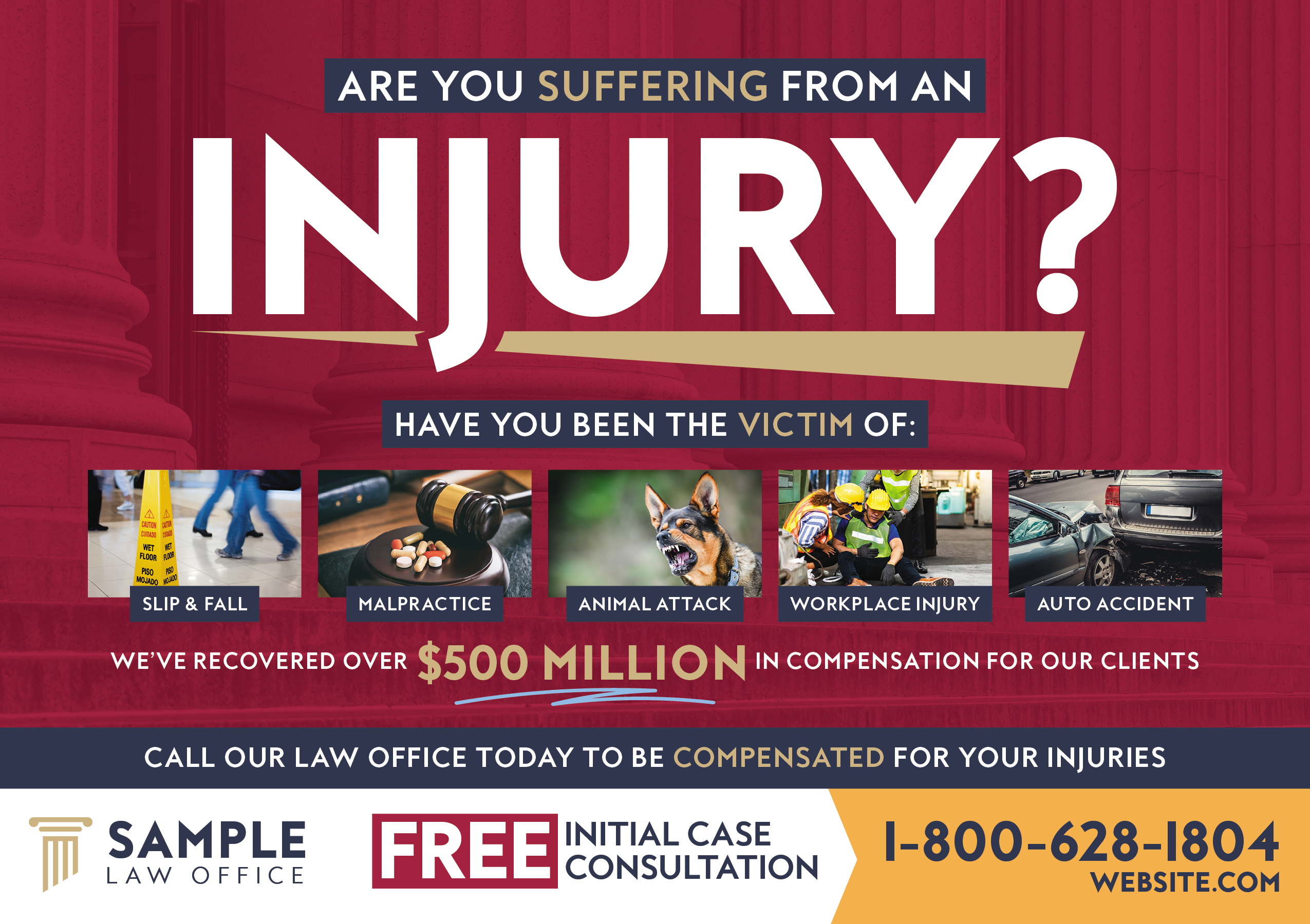 Full-color glossy postcard printing example for a law firm