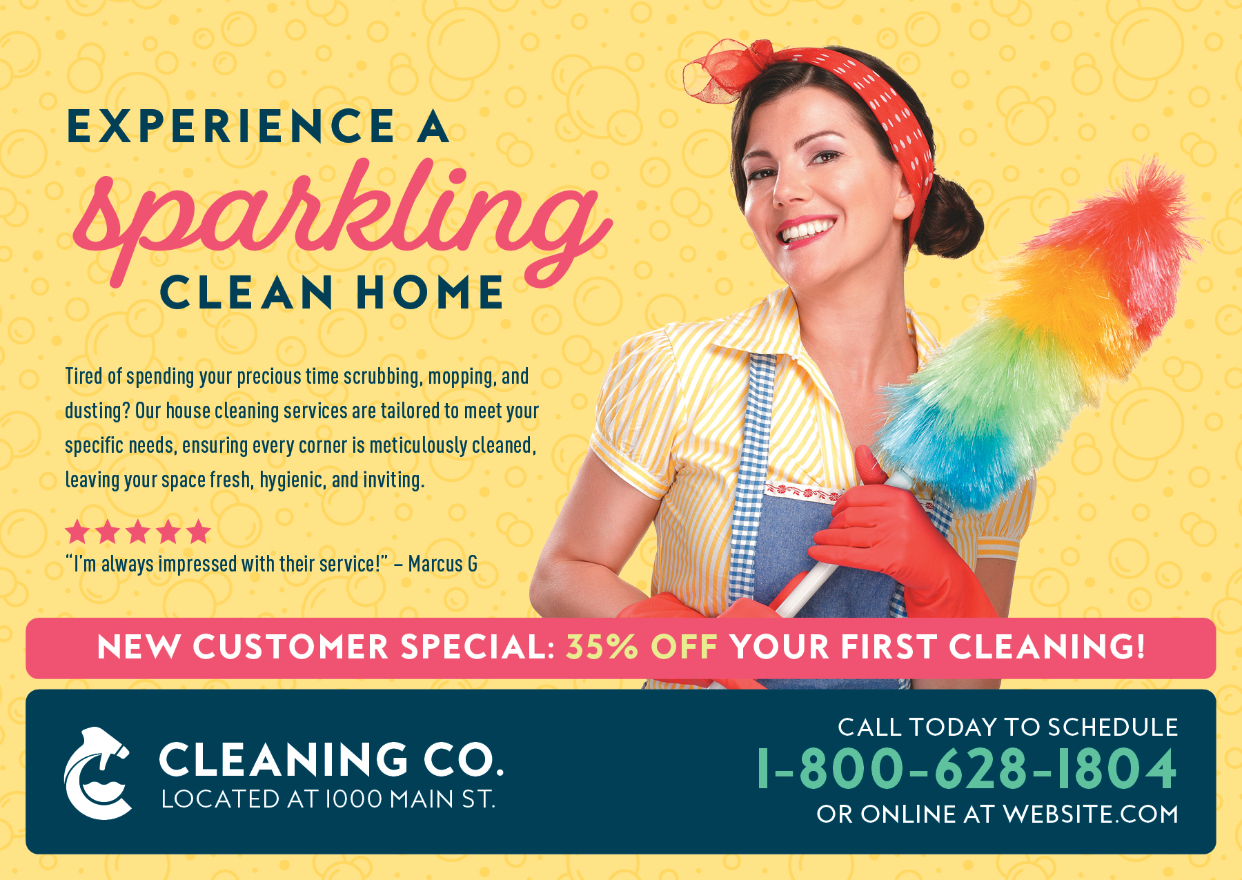 Full-color glossy postcard printing example for a cleaning company