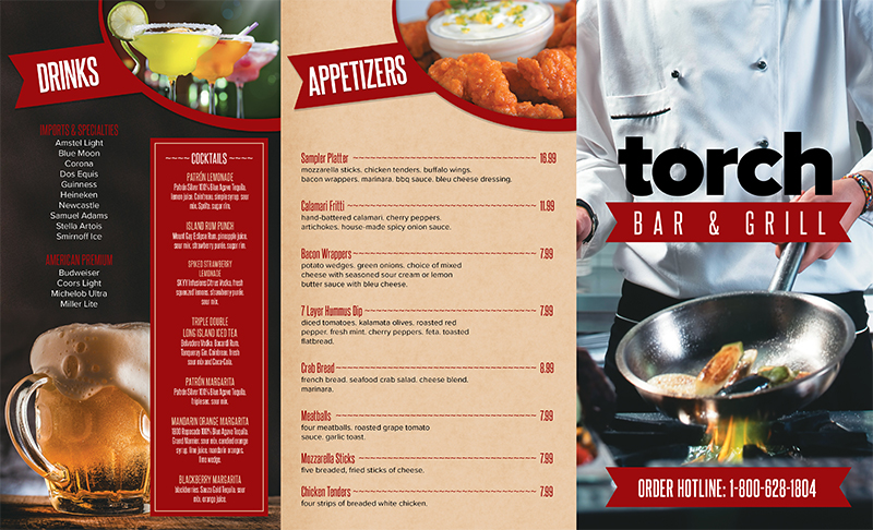 professional menu printing example