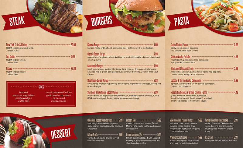 professional menu printing example