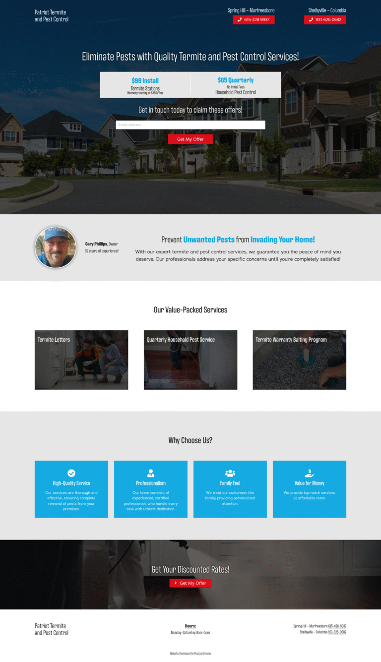 patriottermiteandpestcontrol.com website preview