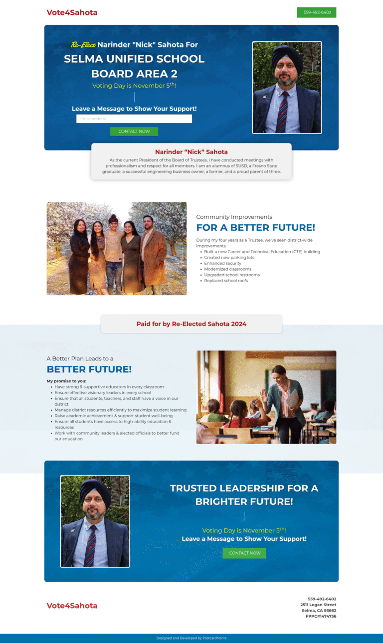 vote4sahota.com website preview